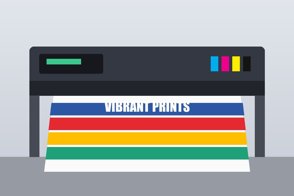 Wide-format printer producing a vibrant striped print on white media